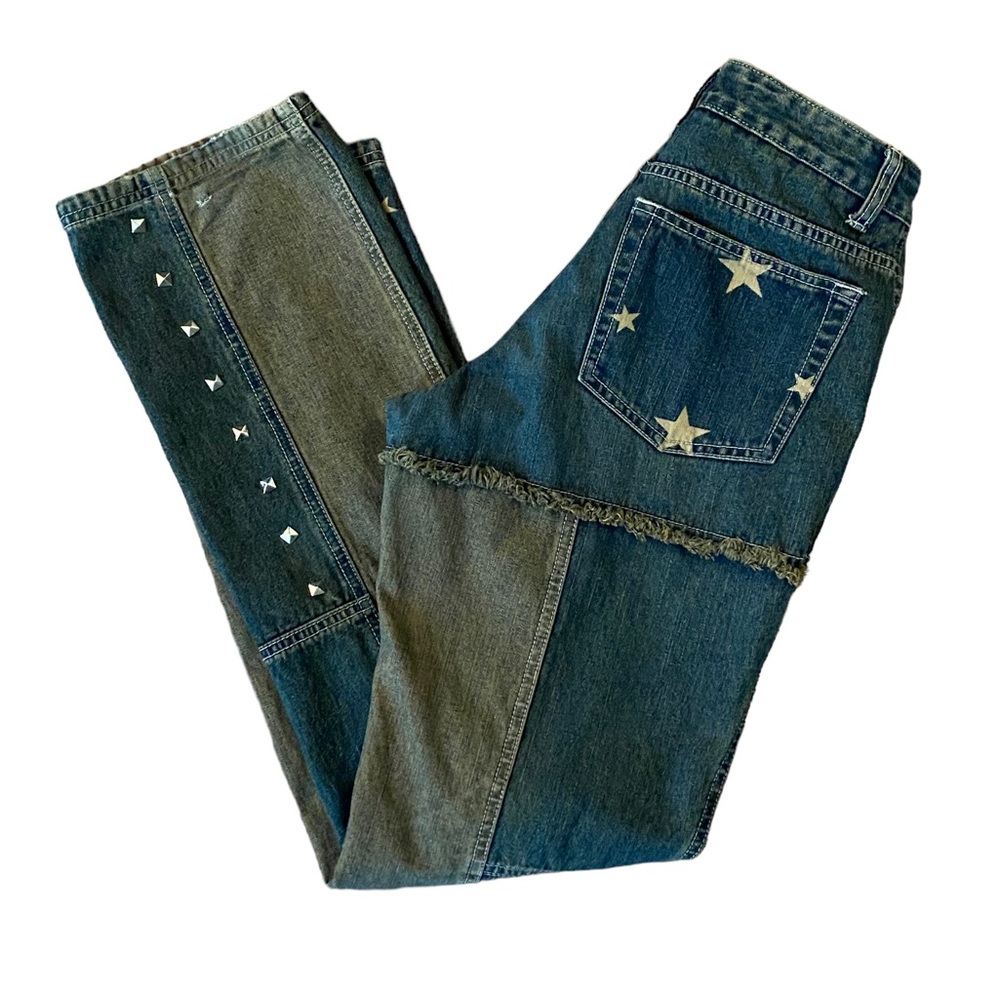 Jr-S.com Stars Studs and Fringe Patchwork Stright Leg Jeans